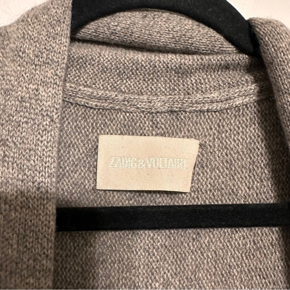 Zadig & Voltaire Duffy Cashmere Open Front Cardigan Sweater Taupe size Medium - Picture 3 of 5